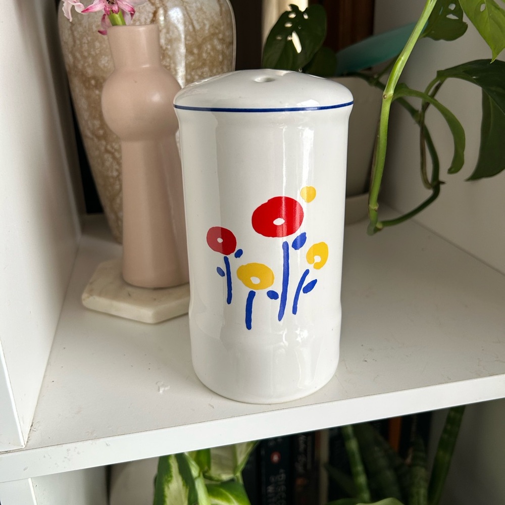 Made in Japan vintage Floral Ceramic Vase - White with Red and Yellow Accents